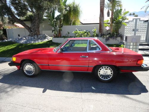 1987 mercedes benz 560sl red with palomino interior both tops in excellent condt