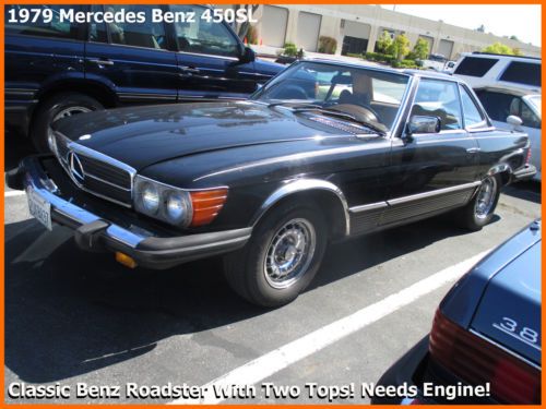 Rare 1979 mercedes benz 450sl. two tops light + needs engine! +low reserve