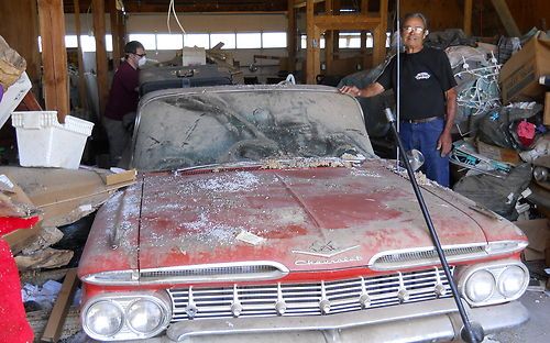 1959 chevrolet el camino red and white  shape is about a 3 of 6 barn find 37y