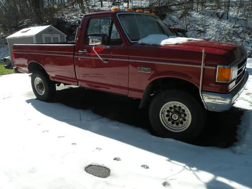 1989 ford f-250 xlt lariat standard cab pickup 2-door 5.8l - red on red