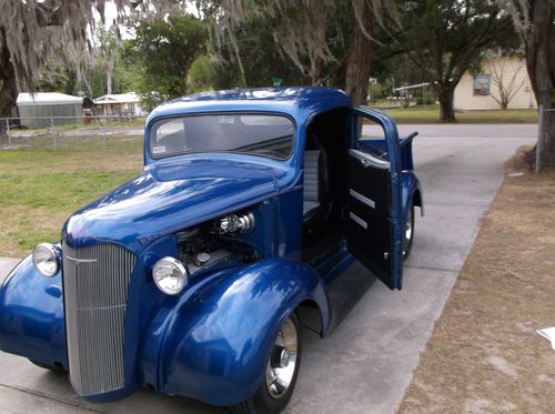 1937 chevy p/u street rod custom truck dark blue rally wheels