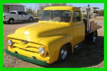 1955 ford f-100 classic flat bed truck v8 frame off restoration yellow