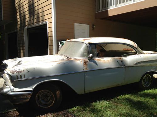 1957 chevy bel air 2 door hard top white project car