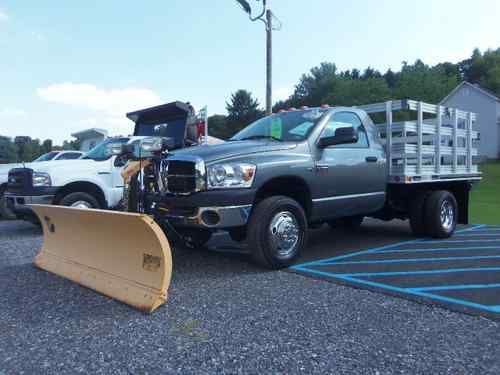 Dodge ram 3500 4x4 flat bed stake body commercial work truck fisher plow