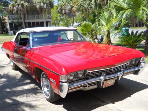 1968 red chevrolet impala convertible 327 stock factory air power windows top