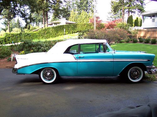 1956 chev convertible  turquoise/white 350 cu. automatic body off restoration