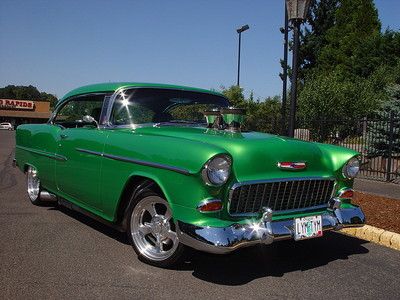 1955 chevrolet bel air candy green w/ green leather 468 v8 4 speed ps pdb nos