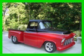 1956 chevy pick up pro street 468 big block  leather alligator seats red and bla