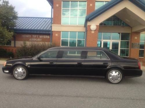 2002 cadillac lcw black raised roof 6-door limousine funeral mortuary hearse