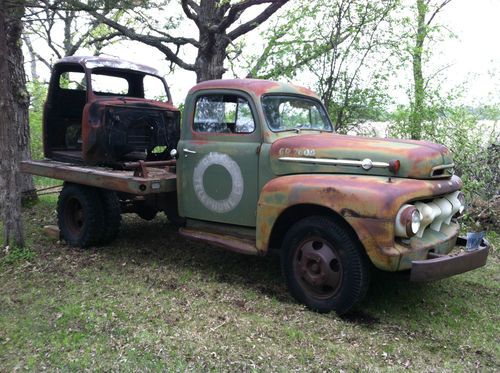 1952 ford f4 flathead v8 flat bed with pto winch complete w/1951 f1 cab shell