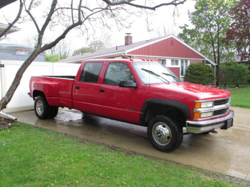 Red &#039;97 k3500 crew cab dually loaded 454 grey leather 5th wheel rails 4x4