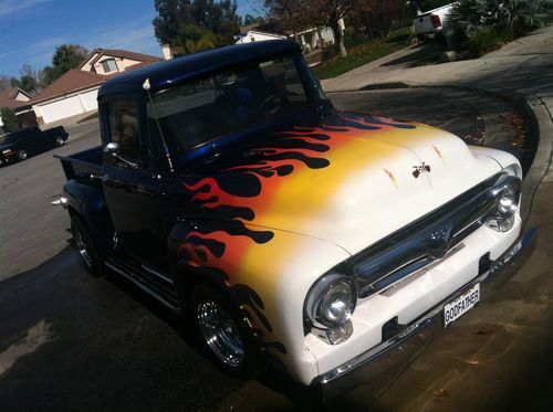 1956 ford f100 truck classic 302 v8 c6 volarie front end blue flames