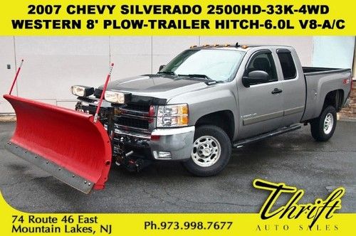 2007 chevy silverado 2500hd-33k-western 8' plow-trailer hitch-6.0l v8