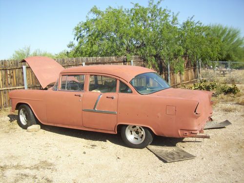 1955 chevy belair 4 door v-8 3 speed, runs and drives needs finishing