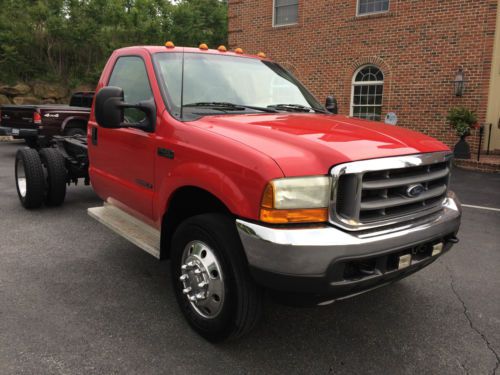 2001 ford f450 xlt cab and chassis, 1-owner, 7.3l diesel flat bed dump truck