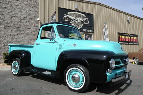 1955 ford f100 teal &amp; black original looking pick up truck - v8 + auto - nice !