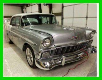 1956 chevy bel air 4dr sedan 350 v8 super charger gray and white