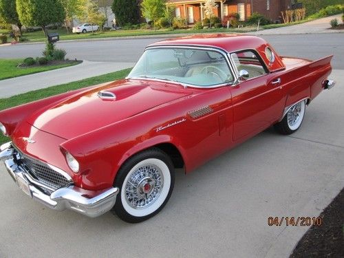 1957 ford thunderbird convertible, torch red with colonial white interior