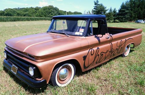 1964 chevy c-10 lowered, rat rod, pickup truck, copper, patina, chevrolet script