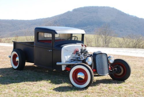 1934 ford hot-rat-rod chopped/channeled 305 sbc truck 2x2 holley carbs &#039;32 grill
