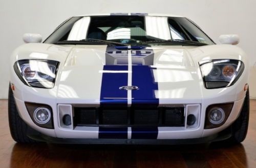 Ford supercar white with blue stripes in showroom condition