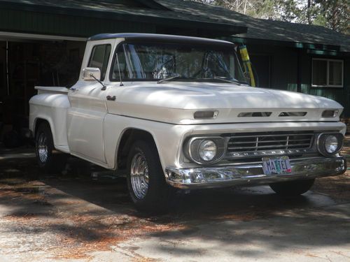 Vintage white and grey 1962 c 10 chevy short bed pickup truck