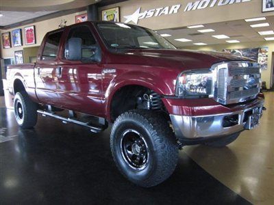 2006 ford f250 crew cab lariat diesel 4x4 dark red tan leather lifted