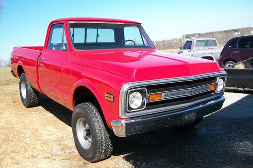 1969 chevy truck 4 x 4 c10 on '78 k10 frame short bed - bolero red - sharp ! !