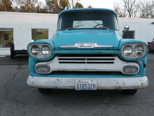1958 chevy pickup, super solid, original blue paint, runs and drives!