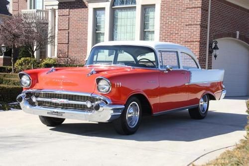 1957 post 150 chevy restored 4 speed red white wow rare